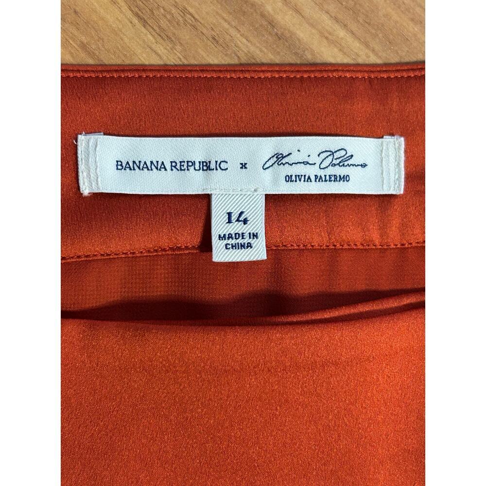 Banana Republic Olivia Palermo Burnt Orange Pleated Midi Wrap Satin Skirt Sz 14 - Picture 6 of 9